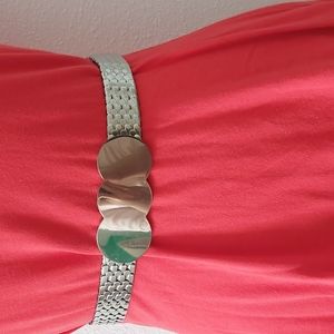 Vintage Stretch Mesh Metal Belt with Large Silver Buckle